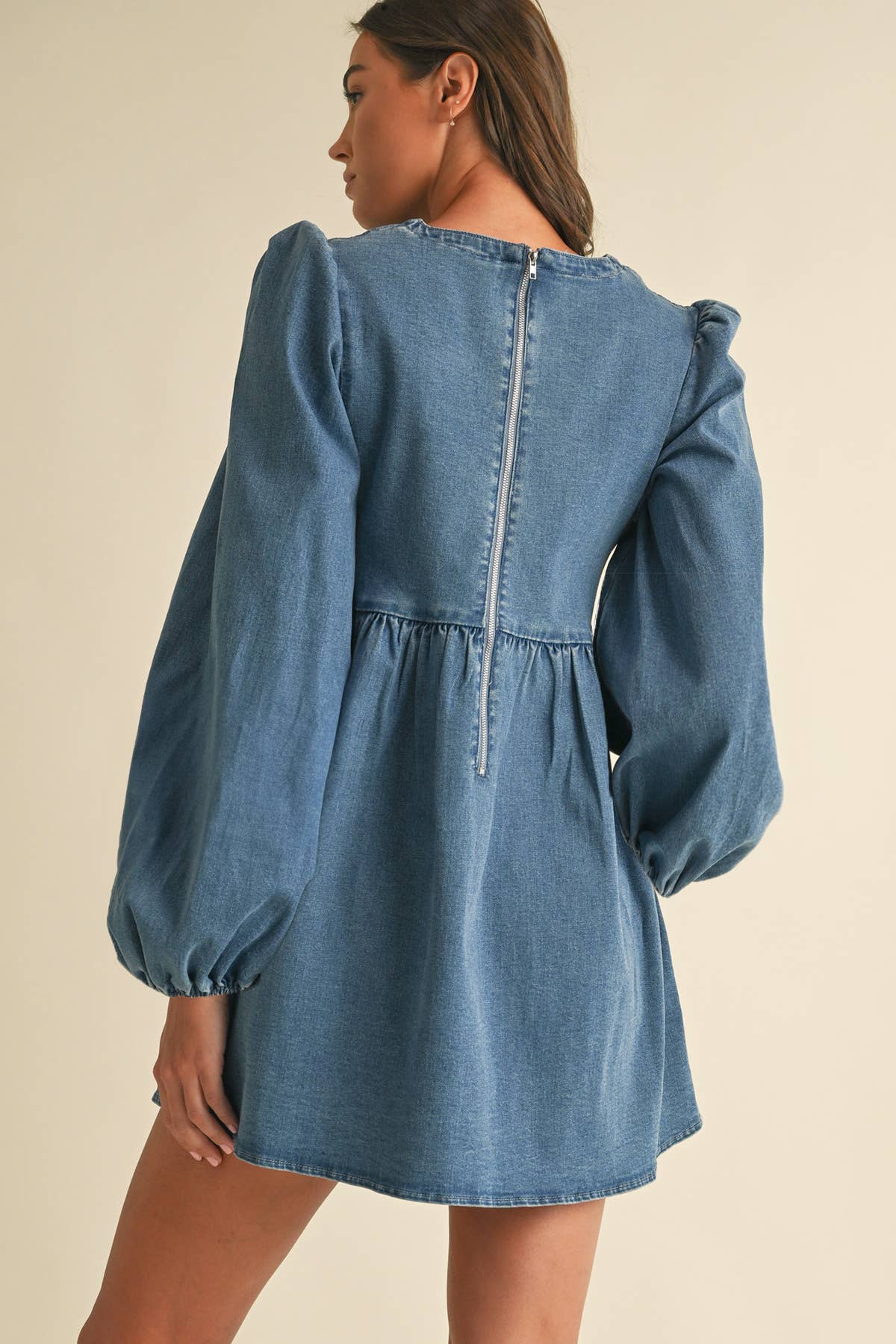 Denim Dress Puff Sleeves