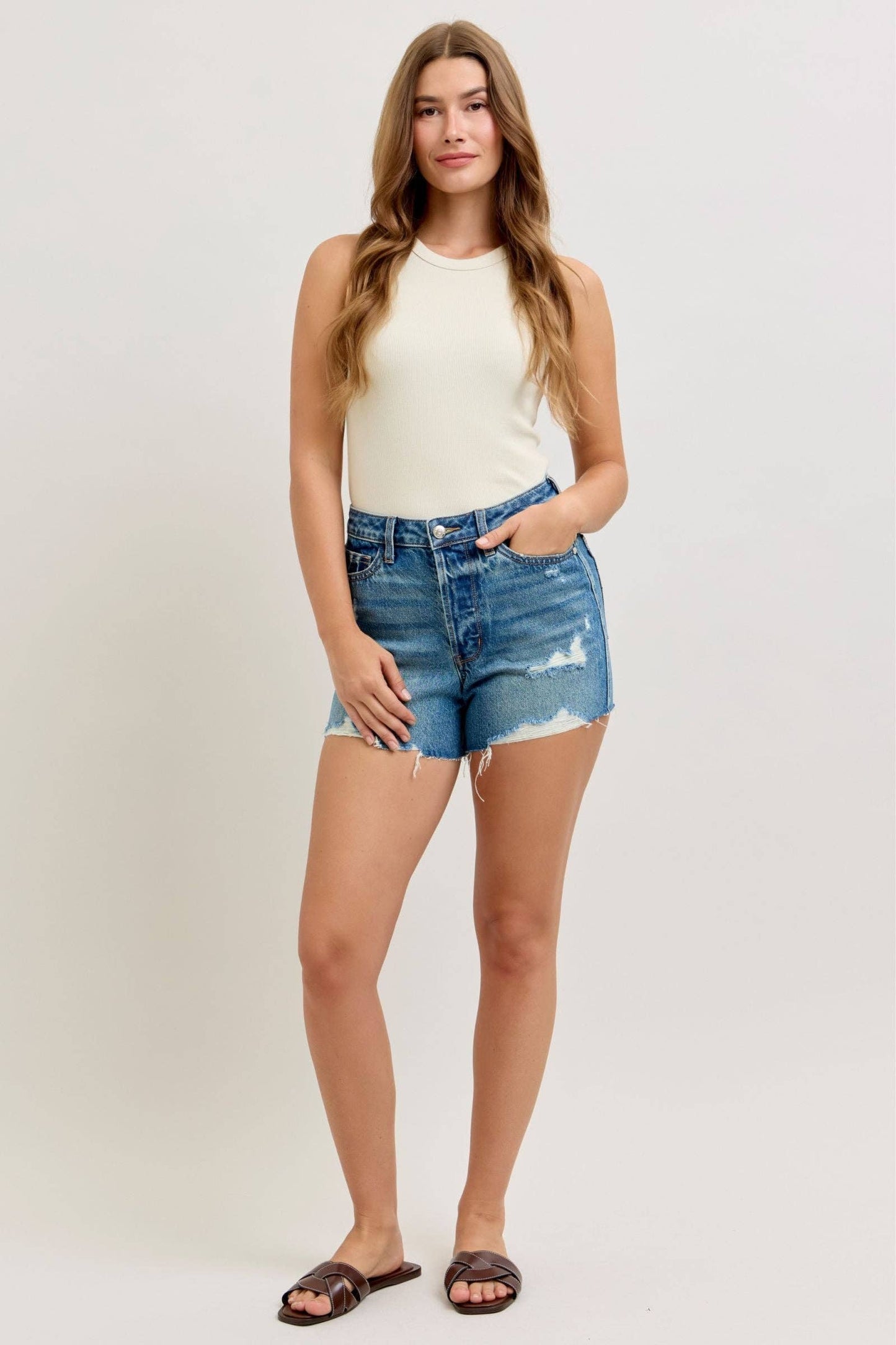 High Waist Rigid Cut Off Shorts