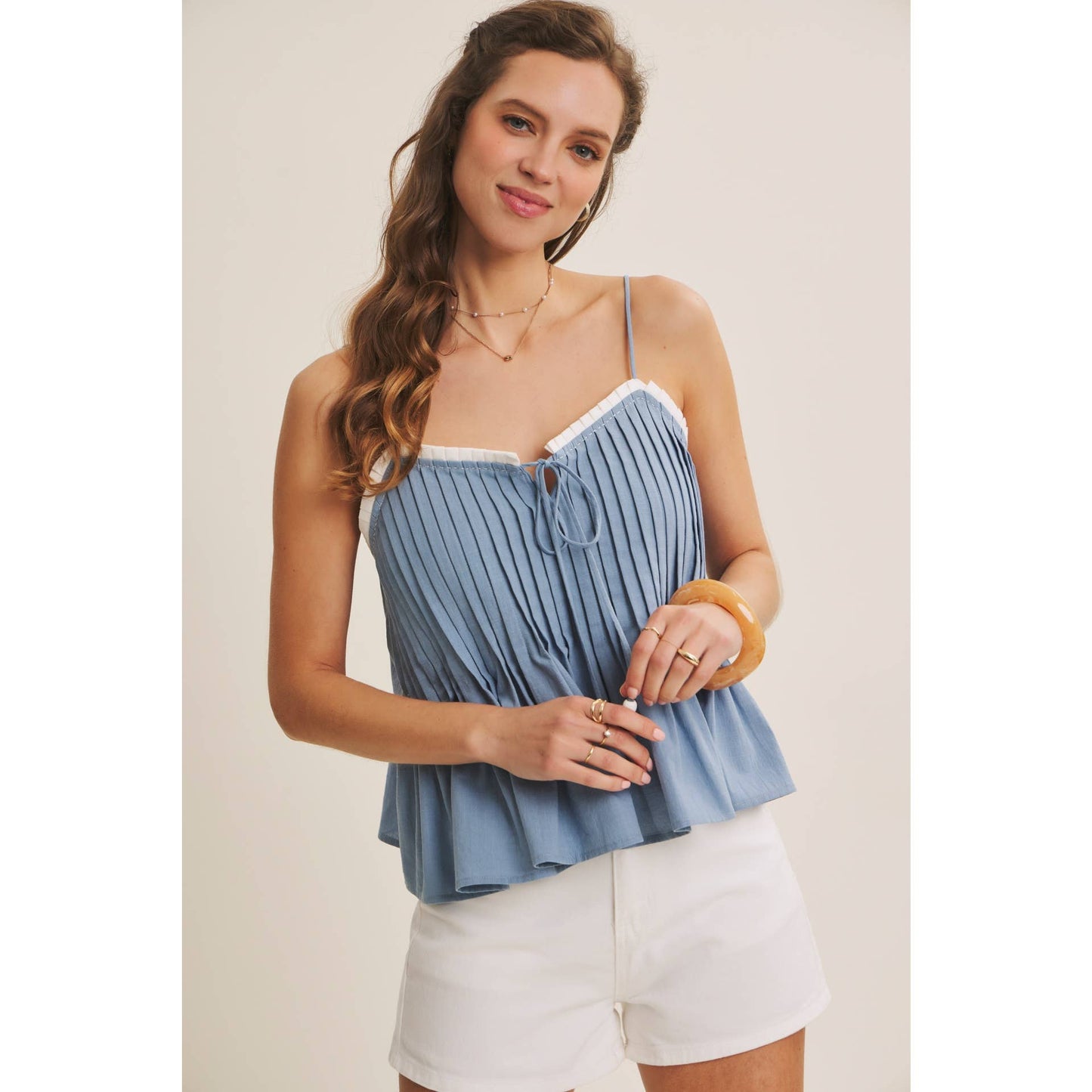 Pleated Dusty Blue Tank