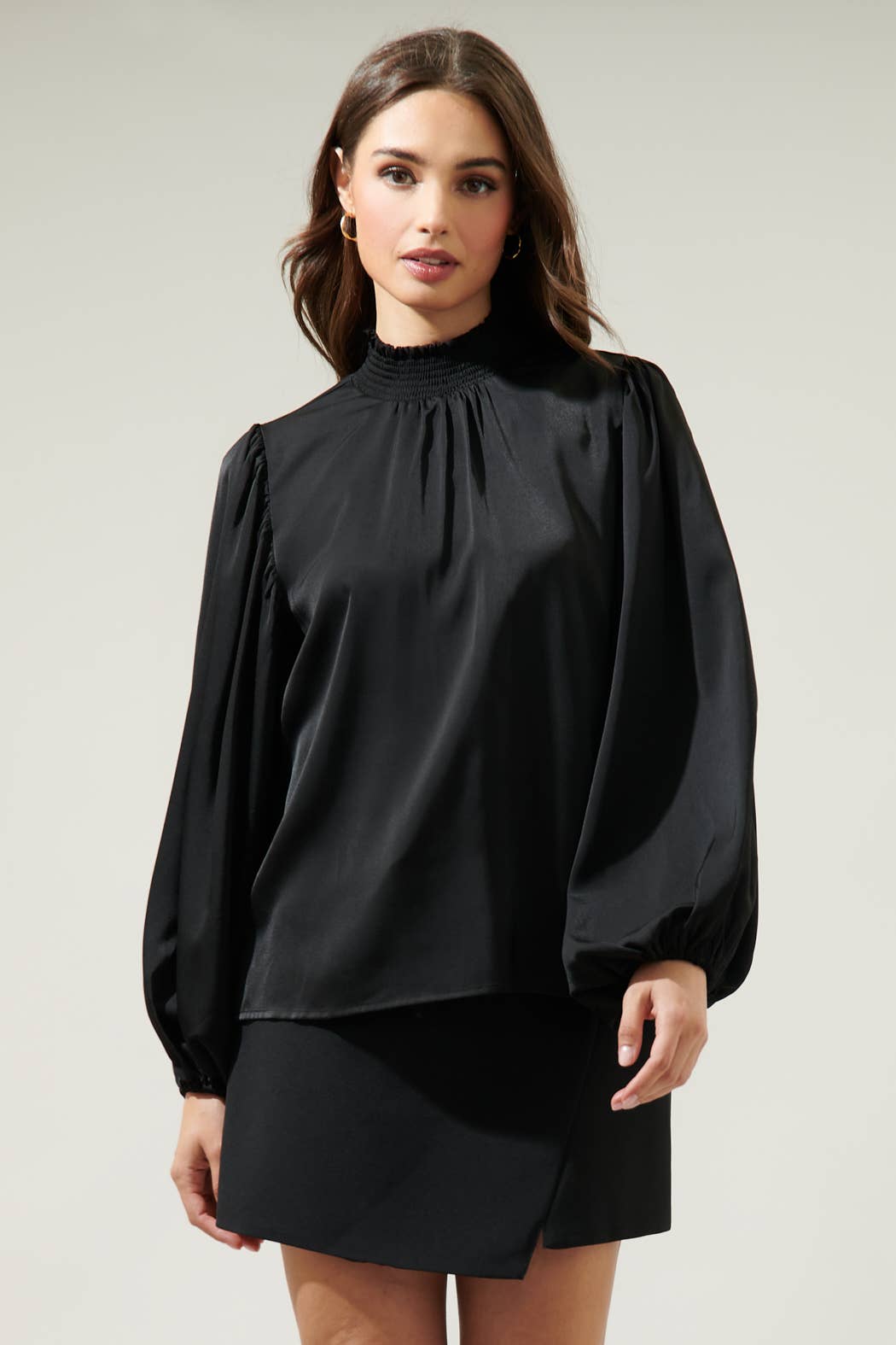 Satin Balloon Sleeve Blouse