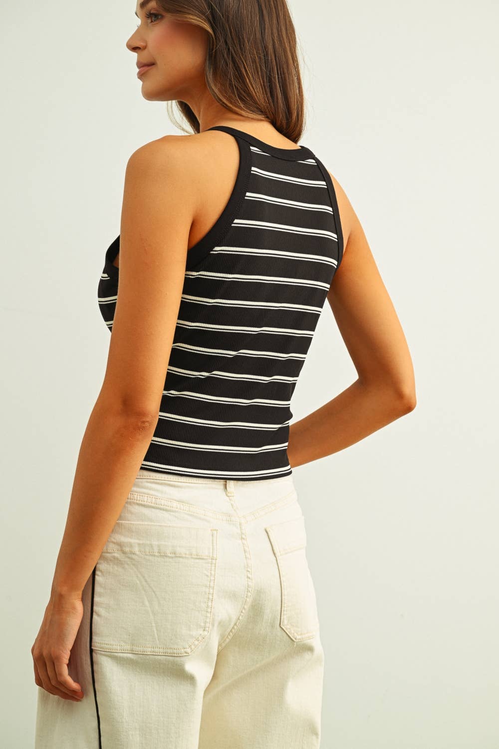 High neck stripped padded bra tank top