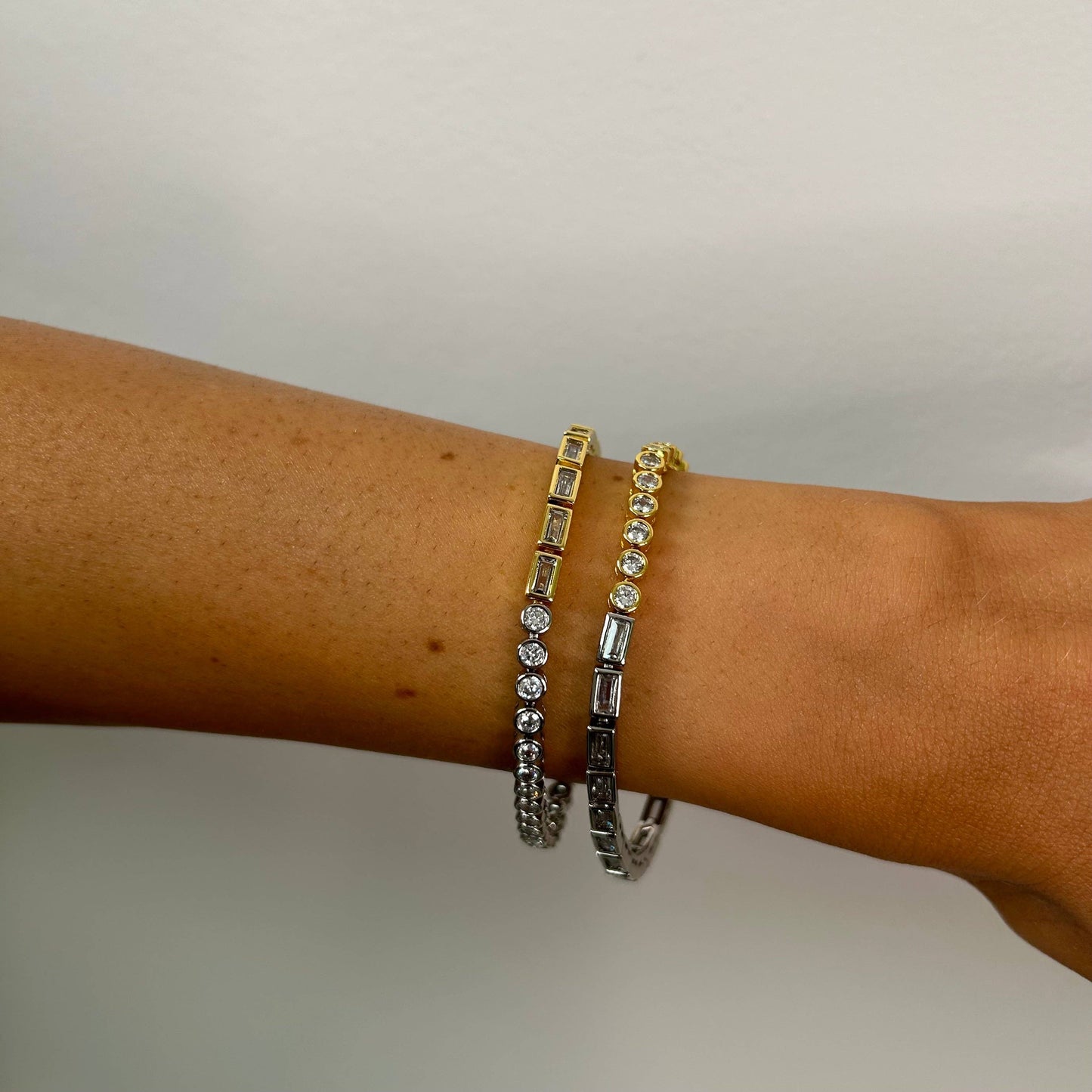 Two-Tone Bezel Tennis Bracelet