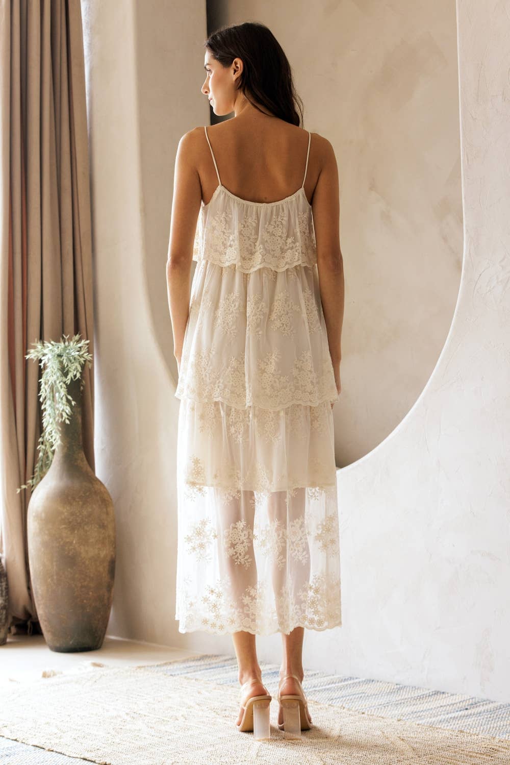 Floral Tiered Lace Midi