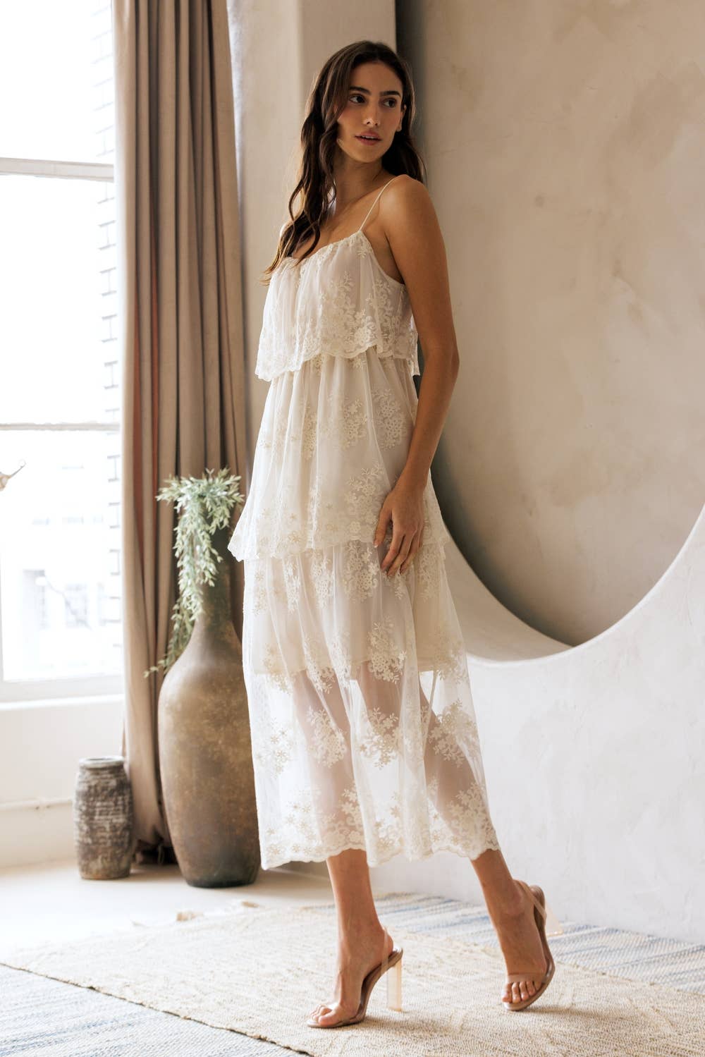 Floral Tiered Lace Midi