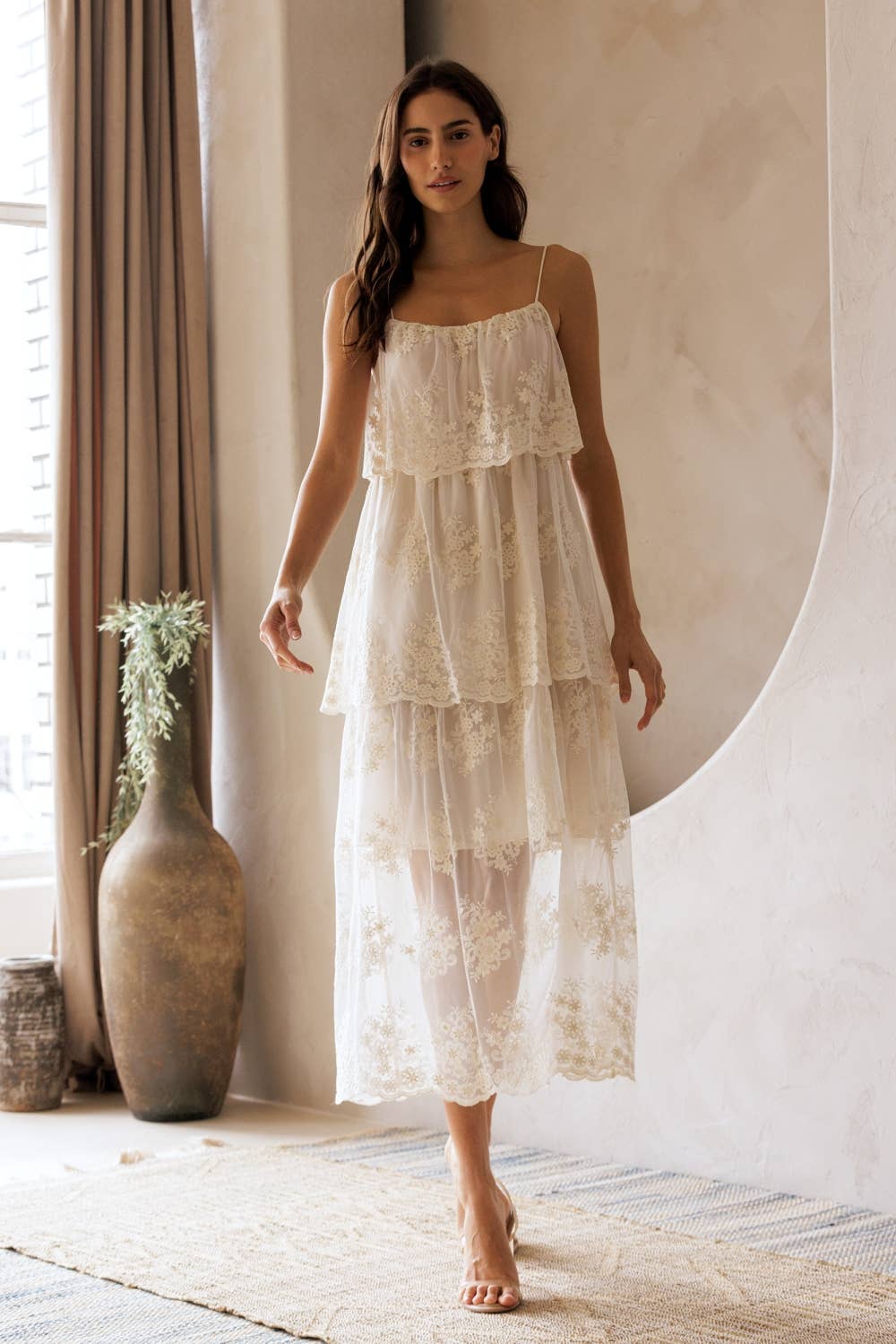 Floral Tiered Lace Midi