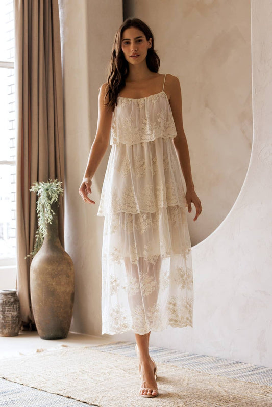 Floral Tiered Lace Midi