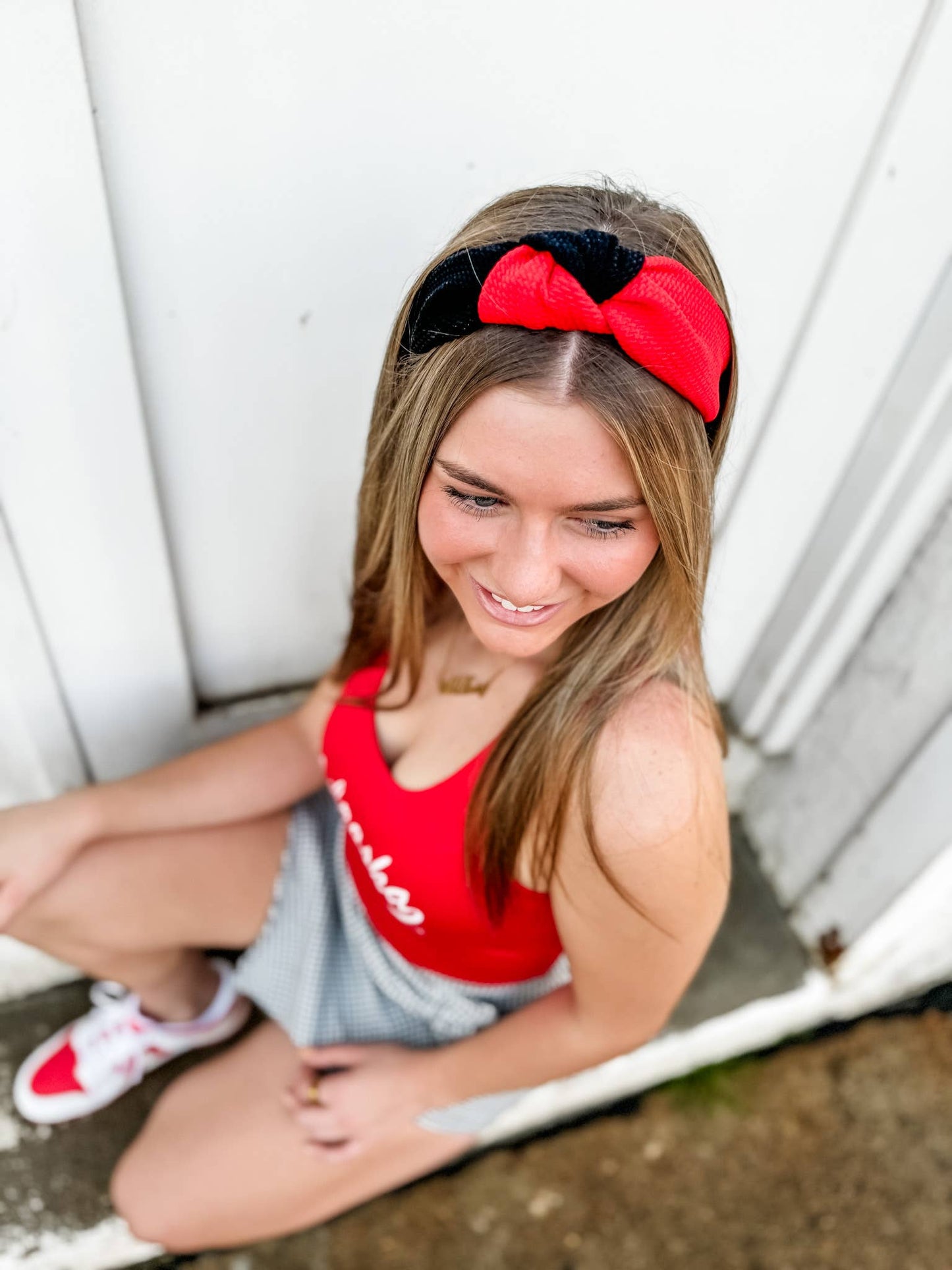 Two-Toned Black/Red Structured Headband