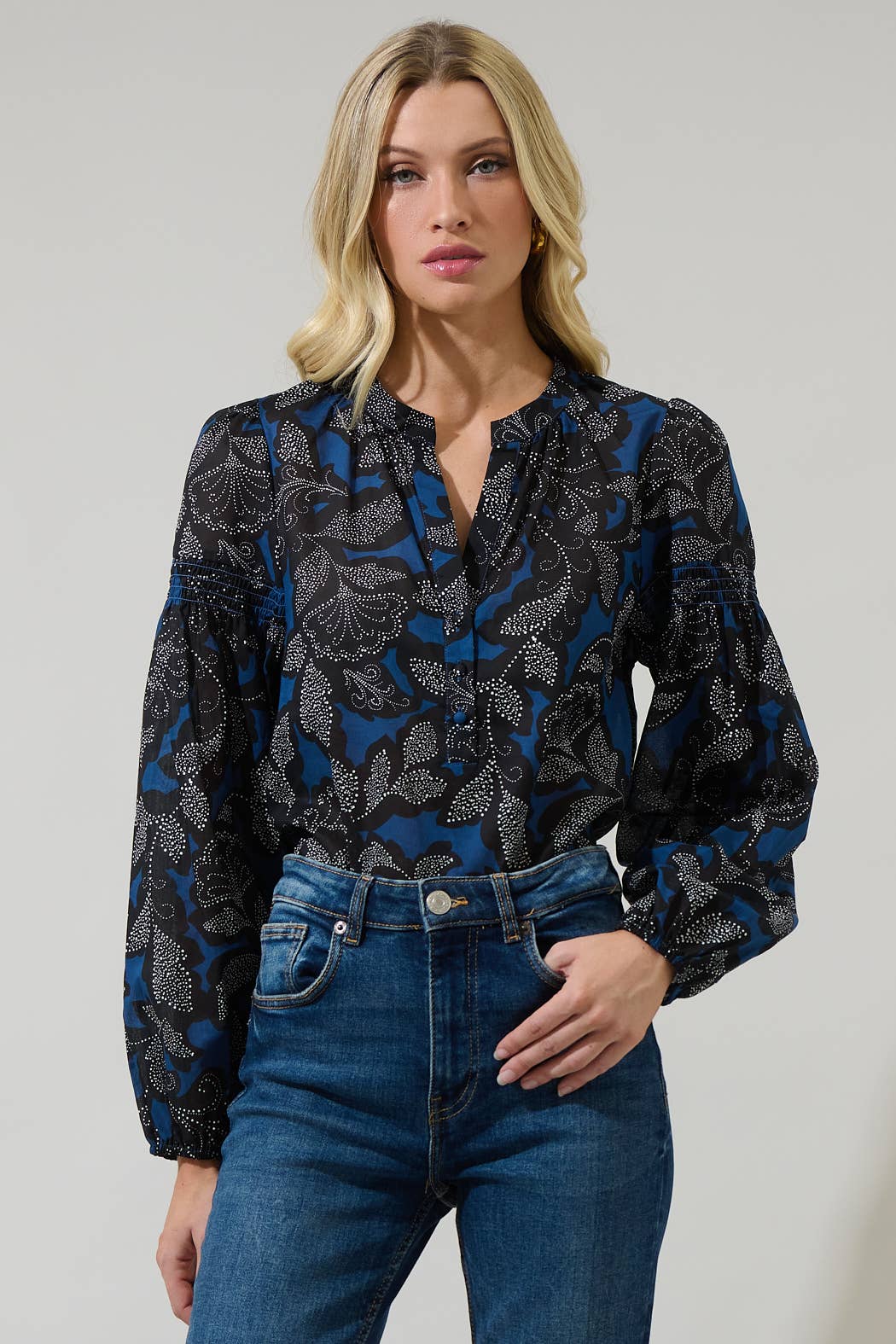 Floral Jamille Split Neck Poplin Top